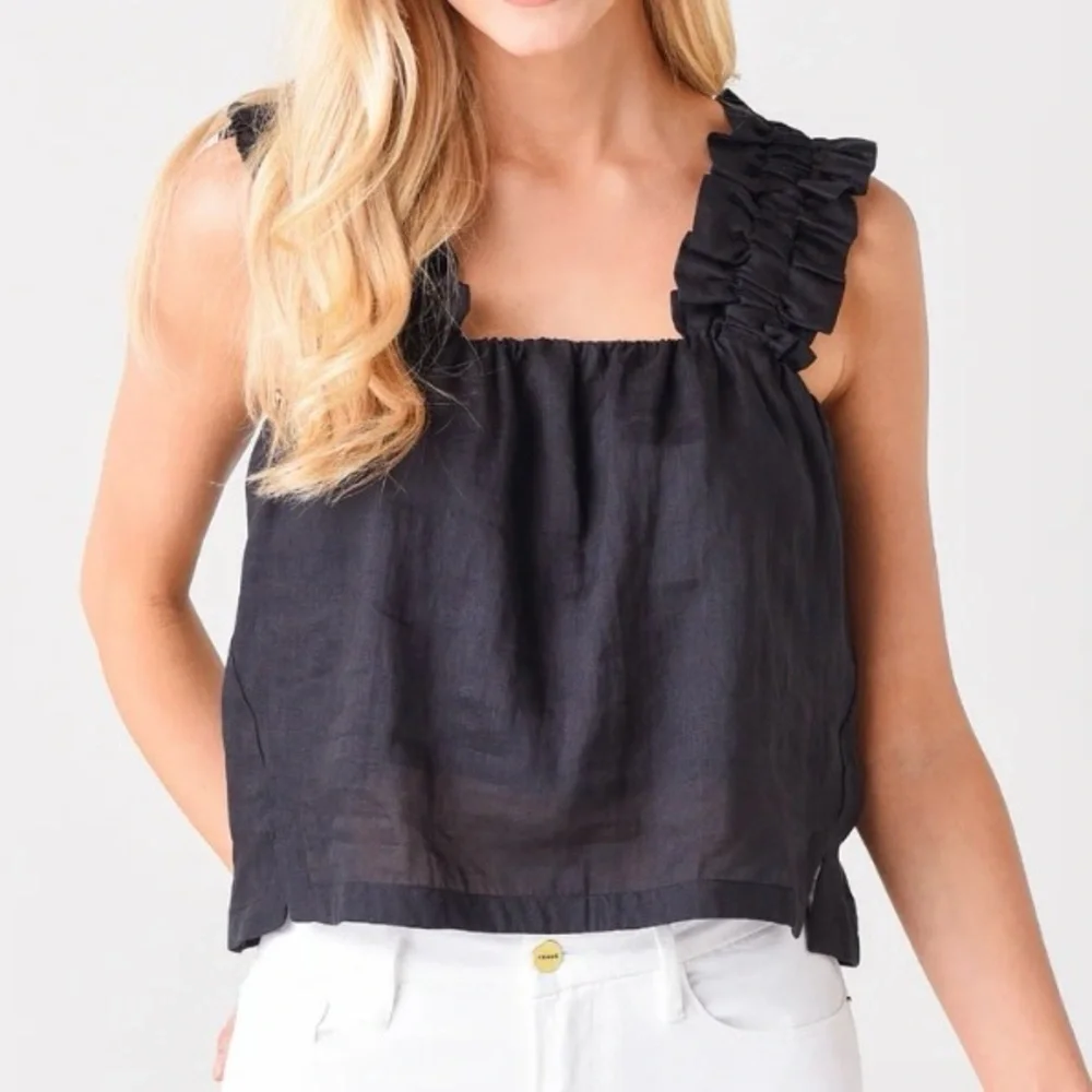 Frame Ruffle Strap Sleeveless Top Black womens XS Feminine Lightweight Lined - Picture 1 of 12